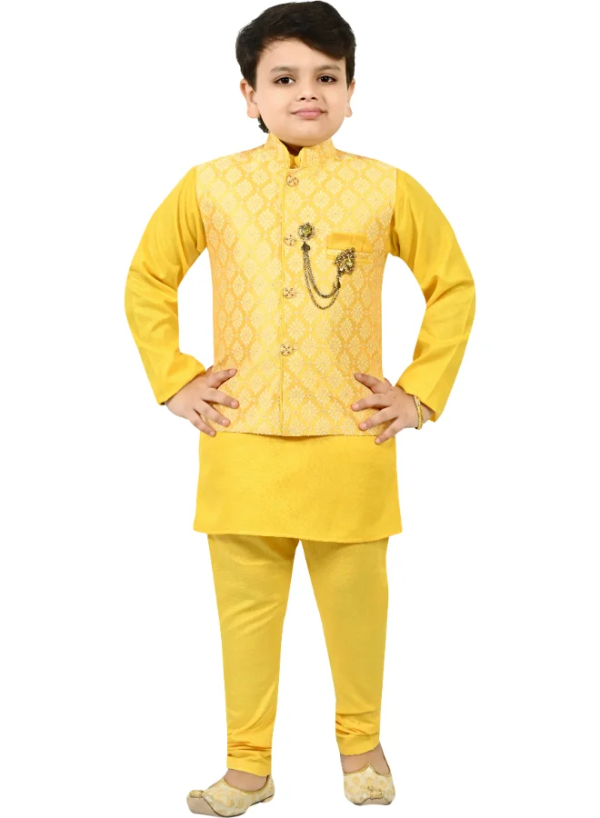BT DEZINES Boys Yellow Floral Pattern Kurta Set