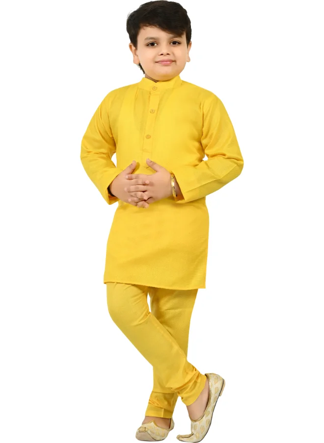 BT DEZINES Boys Yellow Floral Pattern Kurta Set