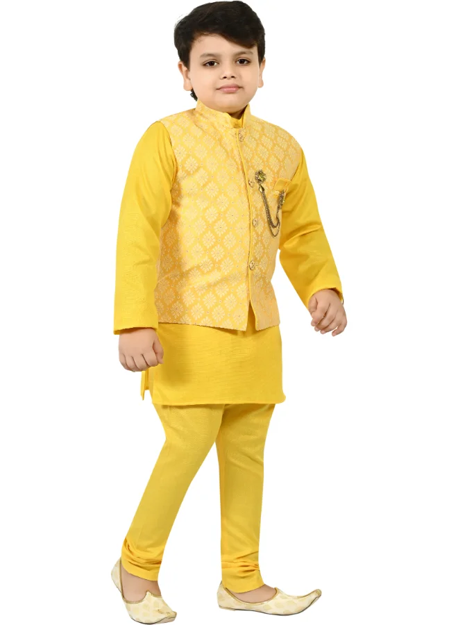 BT DEZINES Boys Yellow Floral Pattern Kurta Set