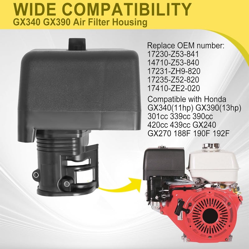 Podoy GX390 GX340 Air Filter Housing Cover with Air Cleaner Box Adapter Assembly Compatible with Hondaa GX270 270cc 301cc 420cc 389cc 190F 192F 188F, Replaces 17410-ZE2-020 17230-Z53-841 - Image 3