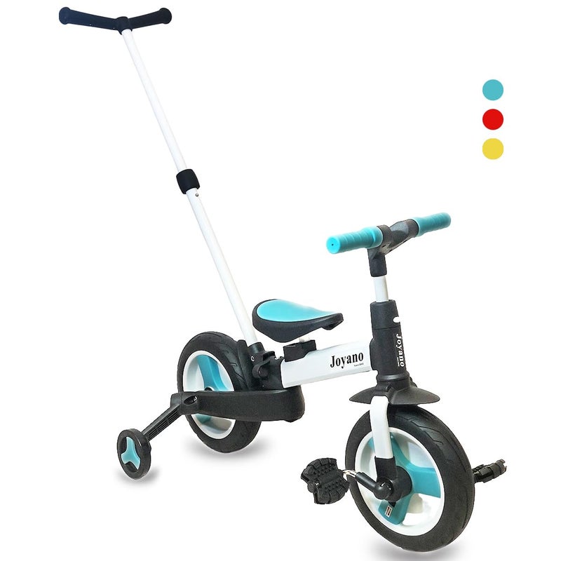 Joyano 5in1 Foldable Kids Tricycle IndoorOutdoor Pushbike Balance Bike Baby Trike Baby Toddler RideOn Bike Multifunctional with Removable Pushbar for 28 YrsBlue - Image 2