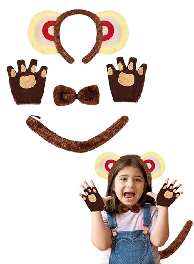 Halamodo 5 Pcs Monkey Costume Kit for Kids & Adults - Monkey Ears Hairband, Tail, Bowtie & Gloves for Halloween, Cosplay Parties, Stage Performances - Animal Dress-Up Accessories Set  for Theme Parties - Image 5