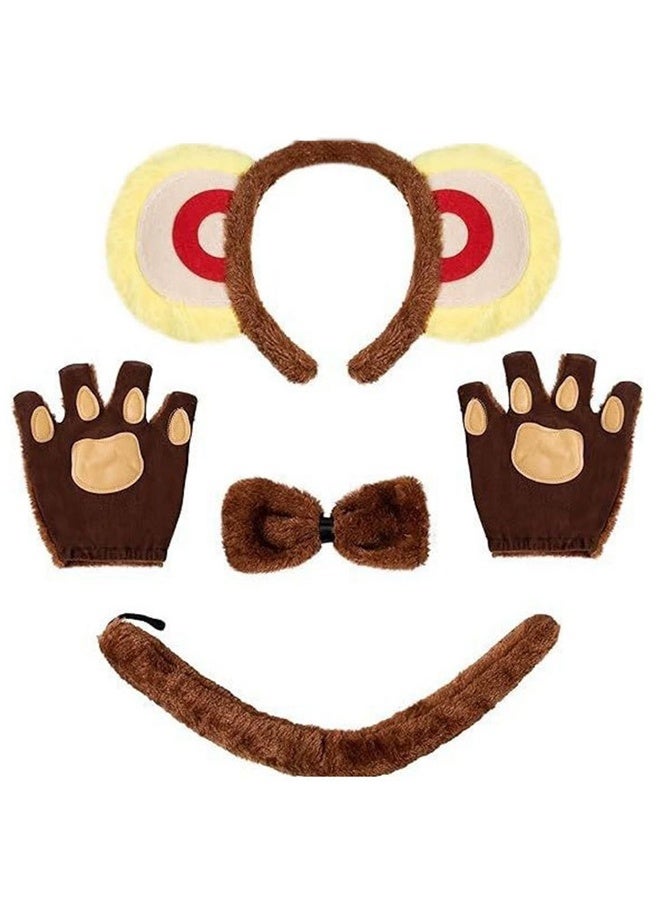 Halamodo 5 Pcs Monkey Costume Kit for Kids & Adults - Monkey Ears Hairband, Tail, Bowtie & Gloves for Halloween, Cosplay Parties, Stage Performances - Animal Dress-Up Accessories Set  for Theme Parties - Image 2