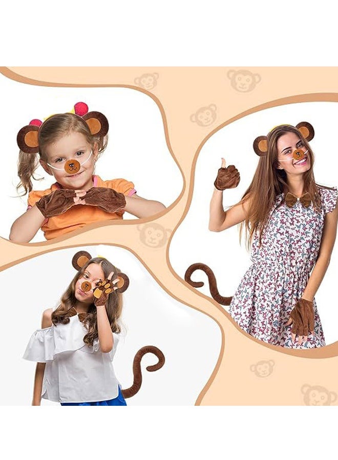 Halamodo 5 Pcs Monkey Costume Kit for Kids & Adults - Monkey Ears Hairband, Tail, Bowtie & Gloves for Halloween, Cosplay Parties, Stage Performances - Animal Dress-Up Accessories Set  for Theme Parties - Image 3