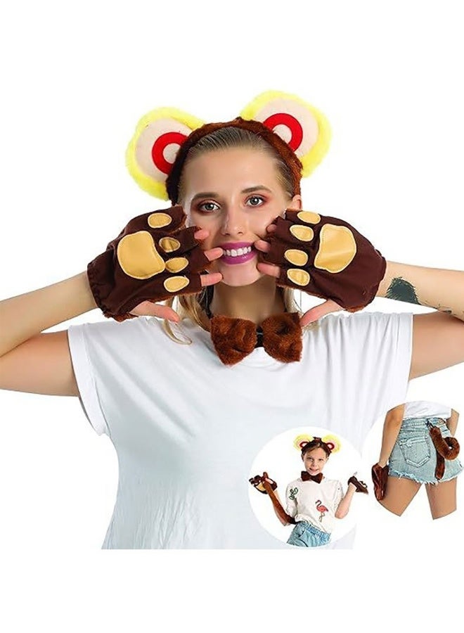 Halamodo 5 Pcs Monkey Costume Kit for Kids & Adults - Monkey Ears Hairband, Tail, Bowtie & Gloves for Halloween, Cosplay Parties, Stage Performances - Animal Dress-Up Accessories Set  for Theme Parties - Image 4