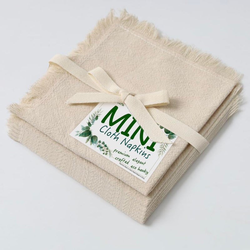 Urby Eco Hanky 10x10in Reusable Cotton Napkins (Rustic Fringe). Small Cloth Napkins. Ideal Use As Kids Napkins for Lunch.Dinners.Occasions Like Weddings Birthday Cocktail Parties. (NAT 6pk). - Image 1