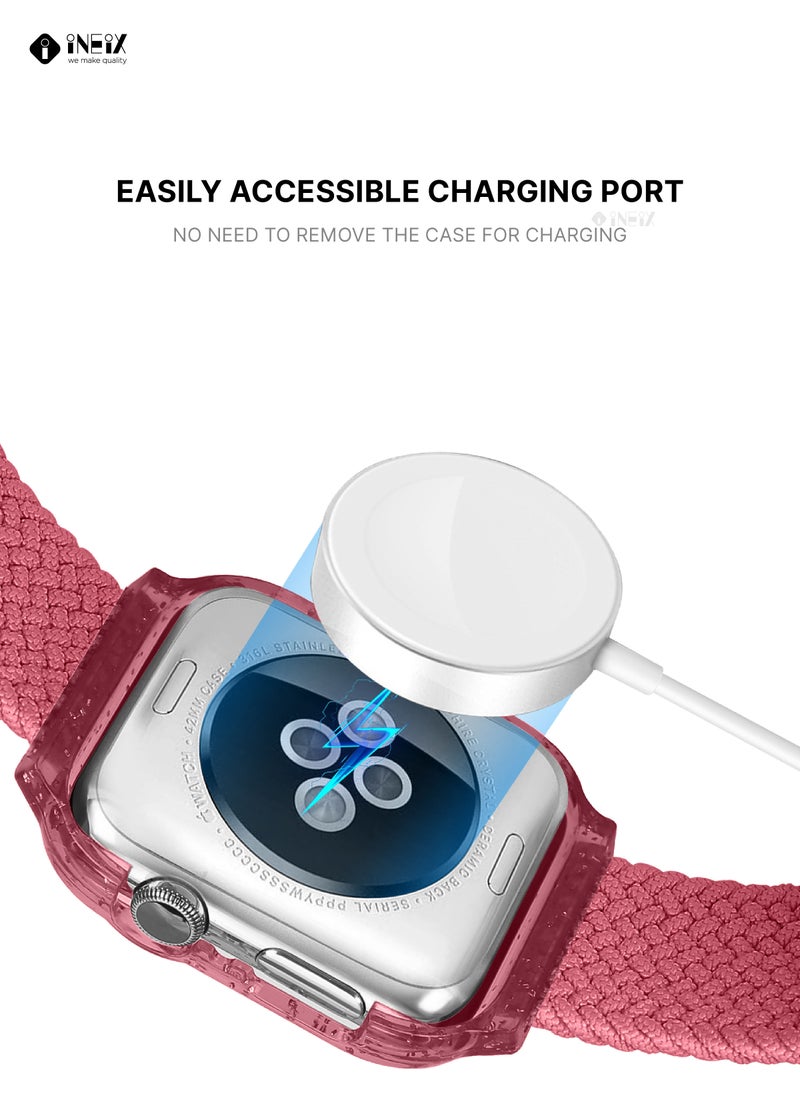 INEIX - Nylon Braided Solo Loop Replacement Strap With Glittering Case For Apple Watch 44 mm (160 mm Strap Length) - Pink - Image 1