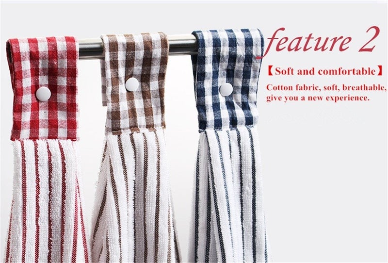Vimeet 2 Pcs Kitchen Cotton Classical Striped Towel/Absorbent Towel/Hanging Towel/Hand Towel Red Stripes - Image 3