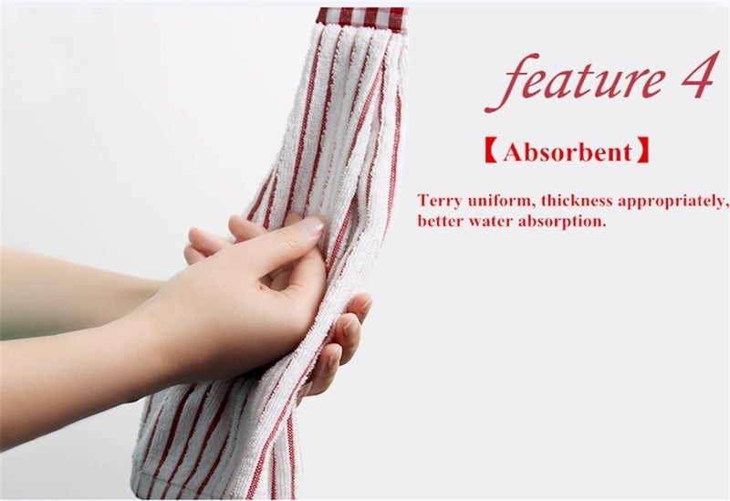 Vimeet 2 Pcs Kitchen Cotton Classical Striped Towel/Absorbent Towel/Hanging Towel/Hand Towel Red Stripes - Image 5