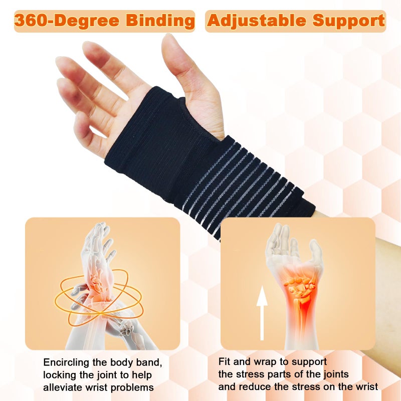 WOXVM 2 Pack Wrist Brace, Compression Wrist Support Splint for Women Men, Adjustable Wrist Strap Compression Wraps Fit Right Left Hand for Fitness, Carpal Tunnel Arthritis, Tendonitis, Wrist Pain - Image 4