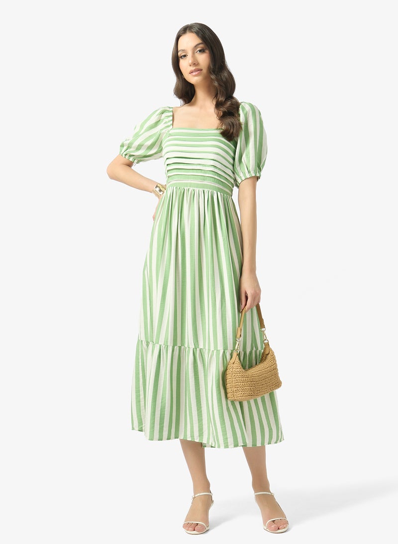 Style Cheat Striped Puff Sleeve Midi Dress - Image 4