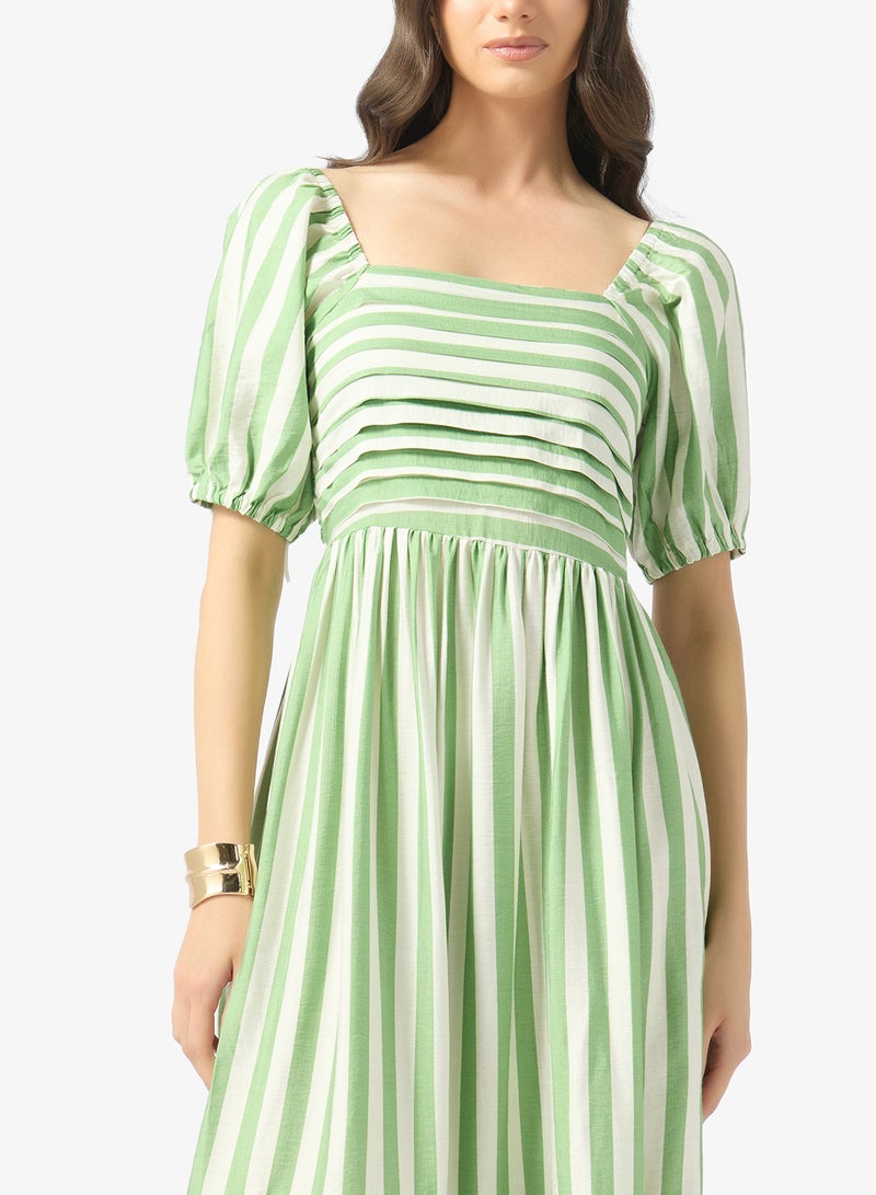 Style Cheat Striped Puff Sleeve Midi Dress - Image 3