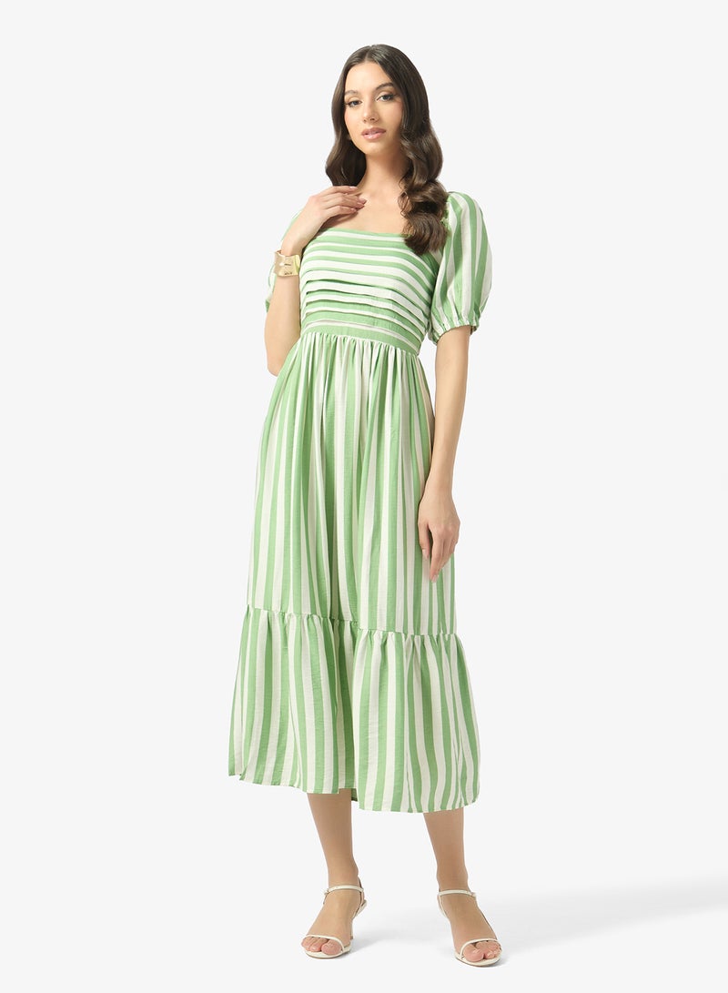 Style Cheat Striped Puff Sleeve Midi Dress - Image 1
