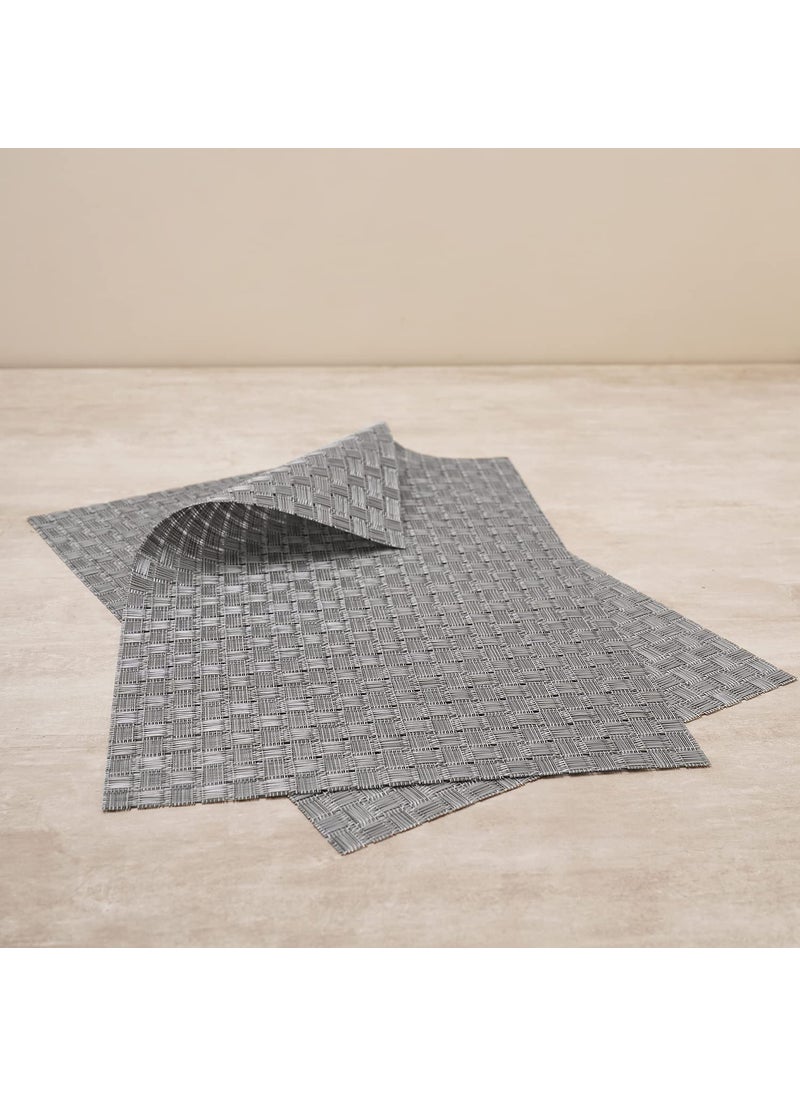 PURE HOME + LIVING - Pure Home Living Set of 2 Silver Woven PVS Placemats Rectangular Dining Table mat - Image 1