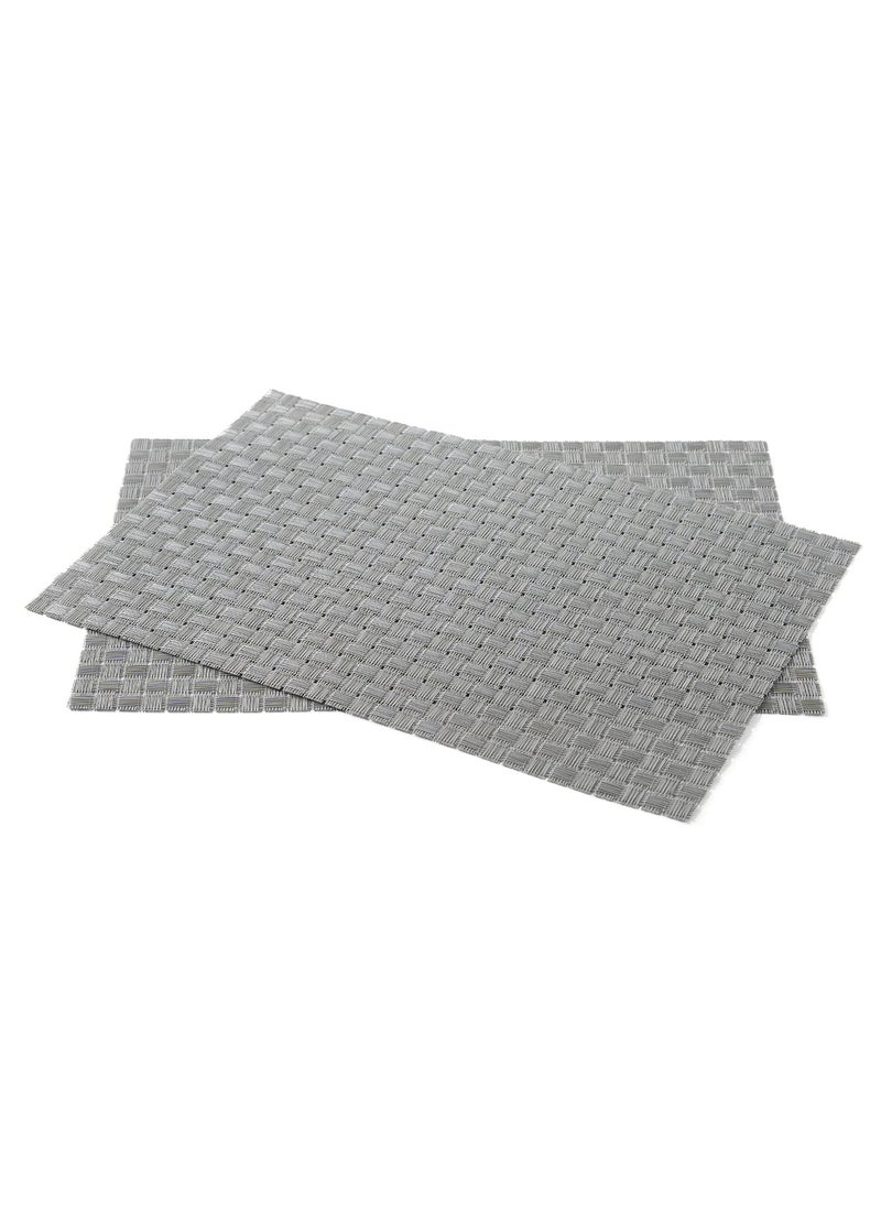 PURE HOME + LIVING - Pure Home Living Set of 2 Silver Woven PVS Placemats Rectangular Dining Table mat - Image 1