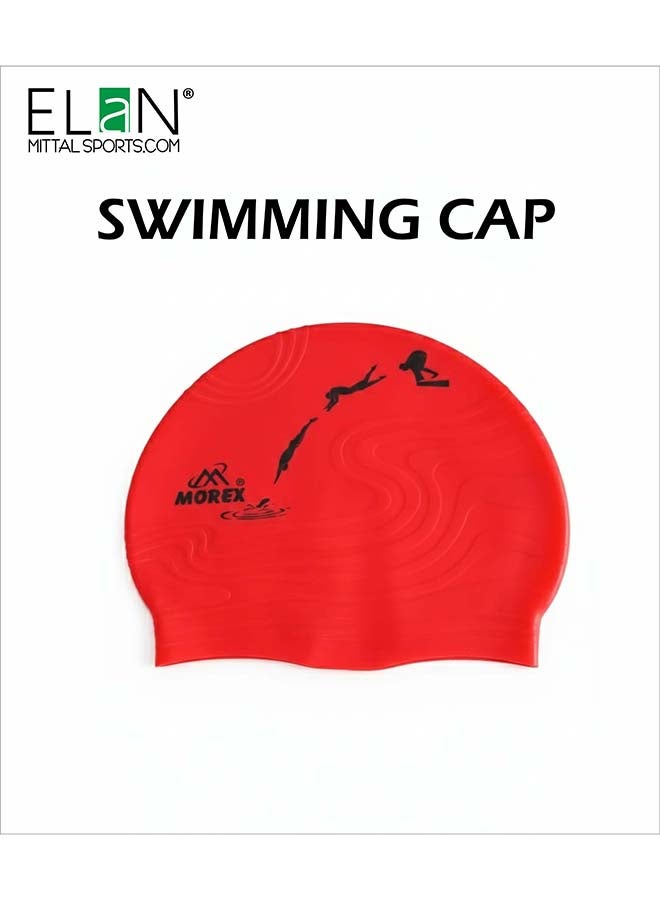 Elan Morex Silicone Swimming Cap, Multi-Color Red Design, Durable Eco-Friendly Waterproof Swim Hat For Men & Women, Non-Slip Comfort Fit For Competition, Pool Training & Open Water, Tear-Resistant Premium Silicone - Image 1