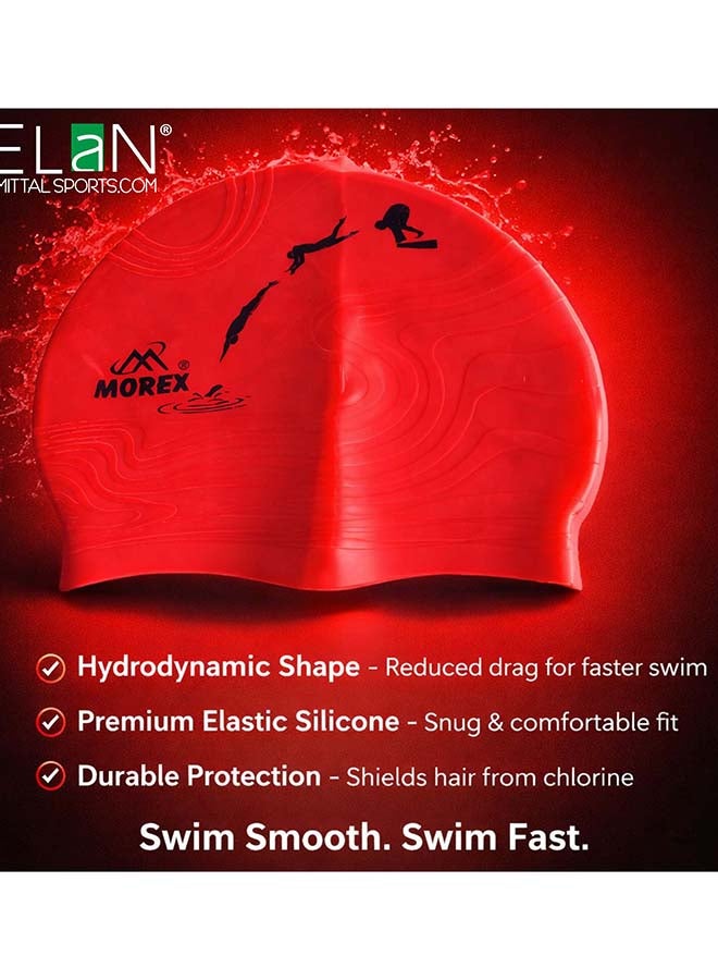 Elan Morex Silicone Swimming Cap, Multi-Color Red Design, Durable Eco-Friendly Waterproof Swim Hat For Men & Women, Non-Slip Comfort Fit For Competition, Pool Training & Open Water, Tear-Resistant Premium Silicone - Image 4