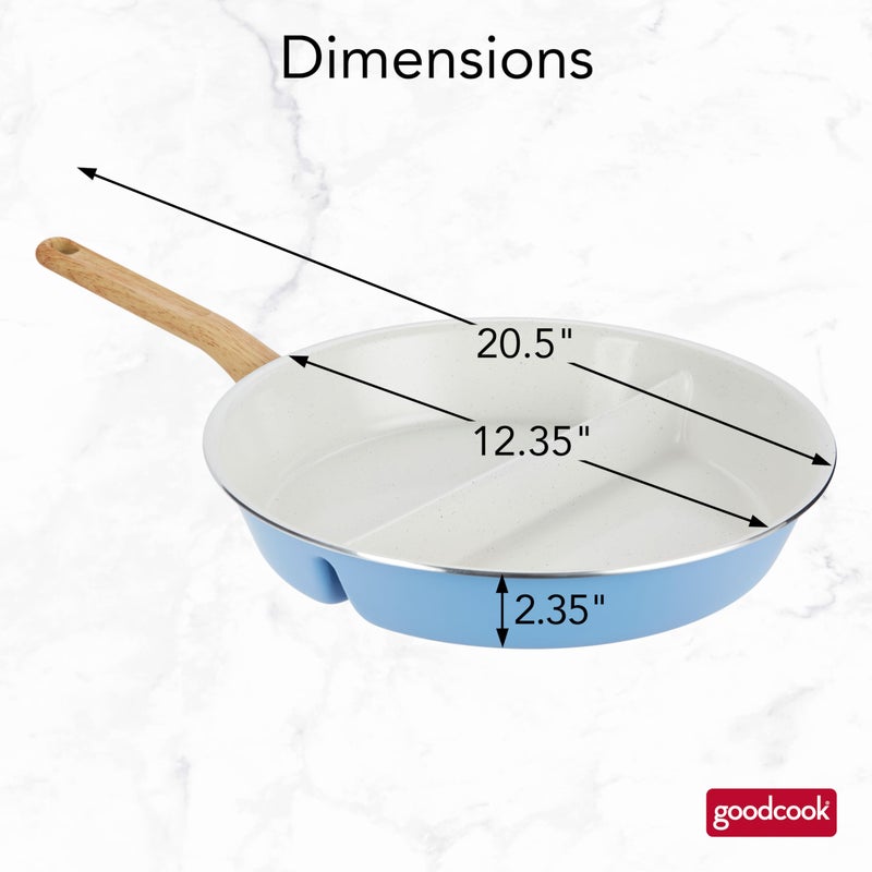 GoodCook Healthy Ceramic Titanium-Infused 12" Divided Skillet, Light Blue â€“ Ceramic Cookware, Nonstick Cooking Pan, Divided Frying Pan Skillet for Eggs, Meats, Vegetables, Sauces, Warming Tortillas - Image 5