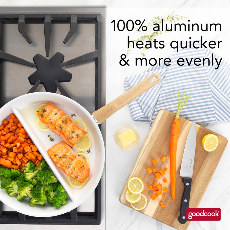 GoodCook Healthy Ceramic Titanium-Infused 12" Divided Skillet, Light Blue â€“ Ceramic Cookware, Nonstick Cooking Pan, Divided Frying Pan Skillet for Eggs, Meats, Vegetables, Sauces, Warming Tortillas - Image 4