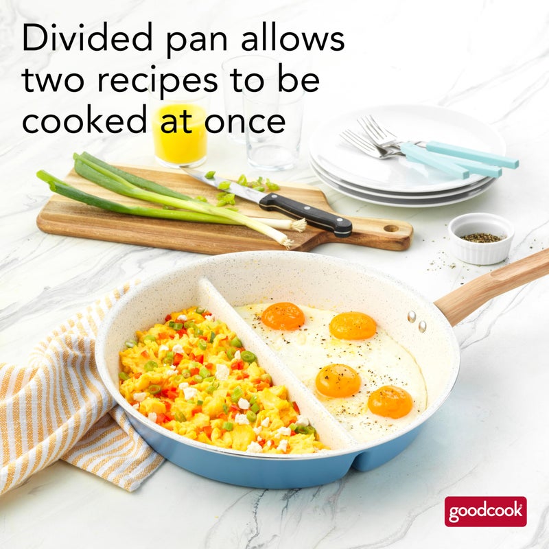 GoodCook Healthy Ceramic Titanium-Infused 12" Divided Skillet, Light Blue â€“ Ceramic Cookware, Nonstick Cooking Pan, Divided Frying Pan Skillet for Eggs, Meats, Vegetables, Sauces, Warming Tortillas - Image 2