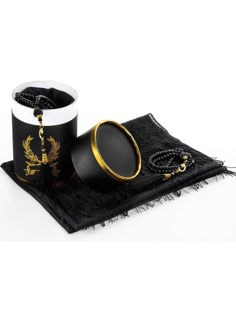 Cylinder Boxed Set - With Pearl Rosary - Tulle Shawl - Black Color - Image 1