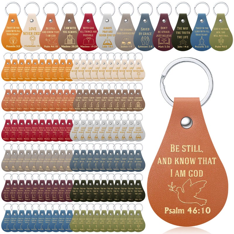 Equsion 120 Pcs Christian Keychain Bulk Religious Keychain Inspirational Bible Verse Key Chains Inspirational Quote Key Chains Scripture Keyrings Leather for Church Party Favor Gifts - Image 2