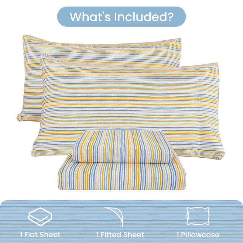 Mooreeke Striped Twin Bed Sheets, Deep Pocket 3 Pieces Twin Sheet Set, Soft Microfiber Blue Yellow Pinstripe Bedding Sheets & Pillowcases - Image 2