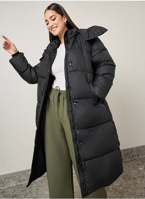 Oversized Hooded Padded Midi Coat
