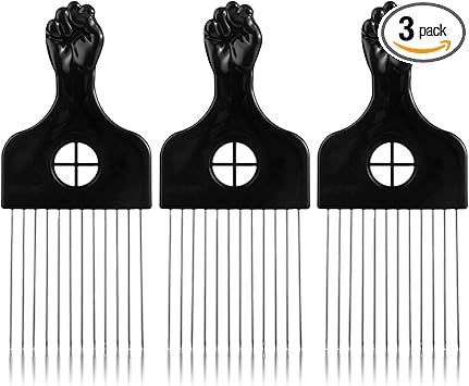 Psyqtsuary 3Pcs Afro Comb Metal Pick Straight Black Hair Comb for Curly Hair Styling Lift - Image 1
