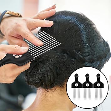 Psyqtsuary 3Pcs Afro Comb Metal Pick Straight Black Hair Comb for Curly Hair Styling Lift - Image 4