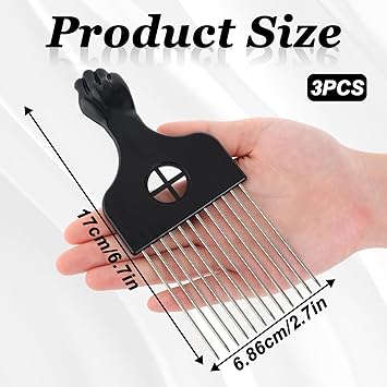 Psyqtsuary 3Pcs Afro Comb Metal Pick Straight Black Hair Comb for Curly Hair Styling Lift - Image 2