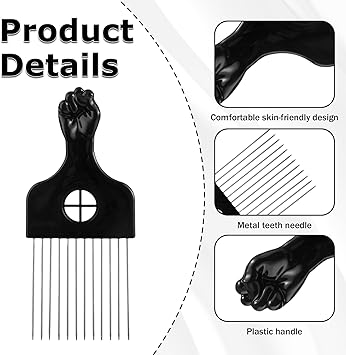 Psyqtsuary 3Pcs Afro Comb Metal Pick Straight Black Hair Comb for Curly Hair Styling Lift - Image 3