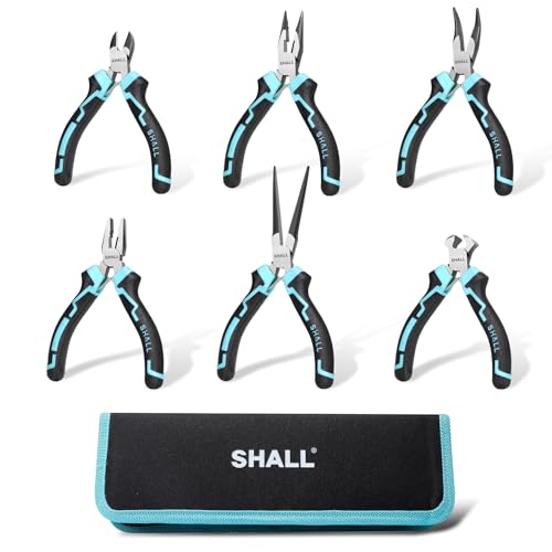 SHALL Mini Pliers Set, 6-Piece Small Pliers Tool Set Includes Needle Nose, Long Nose, Bent Nose, Diagonal, End Cutting and Linesman for Making Crafts, Electronic Repairing & Jewelry with Pouch - Image 1