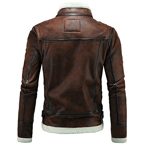 AOWOFS Men's Leather Jackets Aviator Bomber Jacket Men Brown Motorcycle Shearling Suede Coat - Image 4