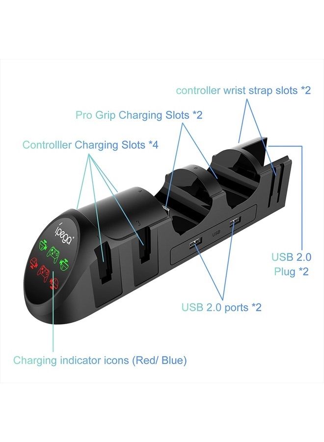 FastSnail Charging Dock Compatible with Nintendo Switch Pro Controllers and for Joy Cons & OLED Model for Joycon,Multifunction Charger Stand for Switch with 2 USB 2.0 Plug and 2.0 Ports - Image 3