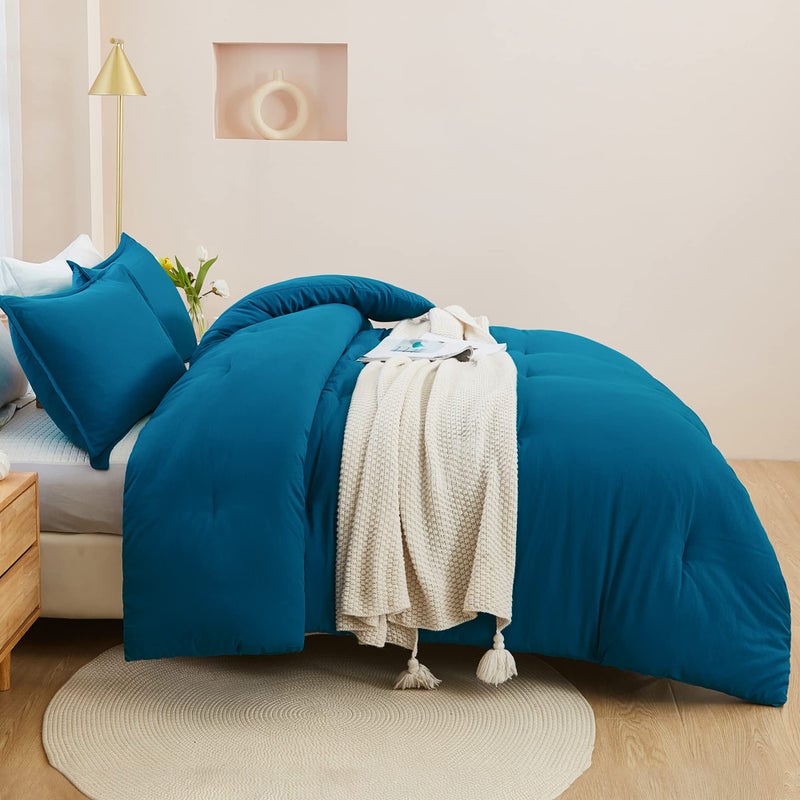 Litanika Teal Comforter California King Size  3 Pieces Cal King Turquoise Lightweight Solid Bedding Comforter Set  All Season Fluffy Bed Set (104x96In Comforter & 2 Pillowcases) - Image 3