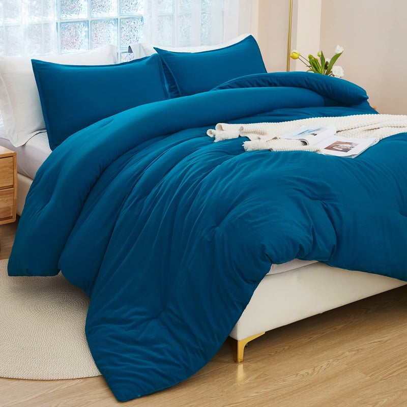 Litanika Teal Comforter California King Size  3 Pieces Cal King Turquoise Lightweight Solid Bedding Comforter Set  All Season Fluffy Bed Set (104x96In Comforter & 2 Pillowcases) - Image 2
