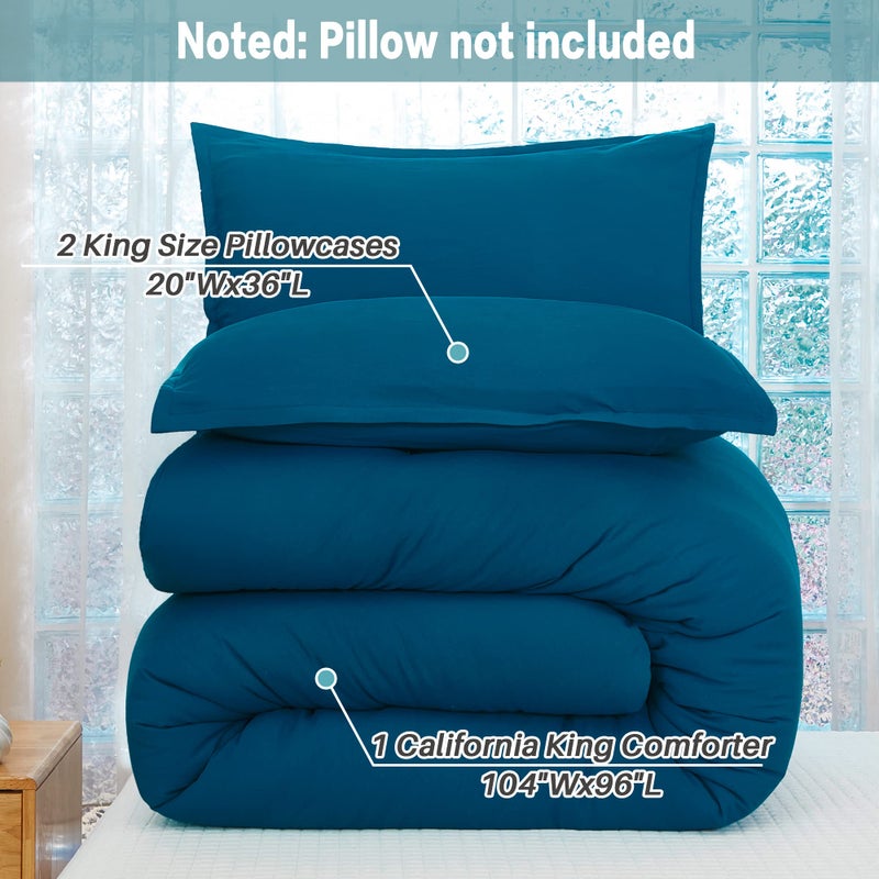 Litanika Teal Comforter California King Size  3 Pieces Cal King Turquoise Lightweight Solid Bedding Comforter Set  All Season Fluffy Bed Set (104x96In Comforter & 2 Pillowcases) - Image 5