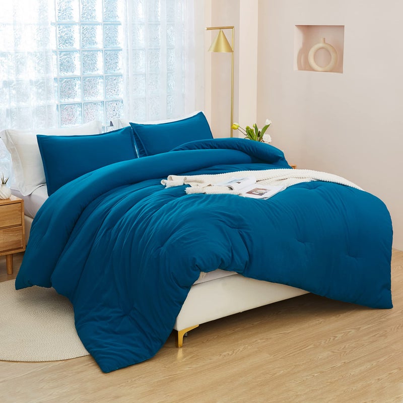 Litanika Teal Comforter California King Size  3 Pieces Cal King Turquoise Lightweight Solid Bedding Comforter Set  All Season Fluffy Bed Set (104x96In Comforter & 2 Pillowcases) - Image 1