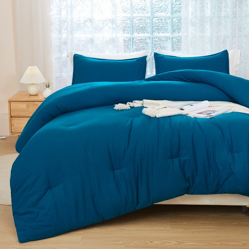 Litanika Teal Comforter California King Size  3 Pieces Cal King Turquoise Lightweight Solid Bedding Comforter Set  All Season Fluffy Bed Set (104x96In Comforter & 2 Pillowcases) - Image 4