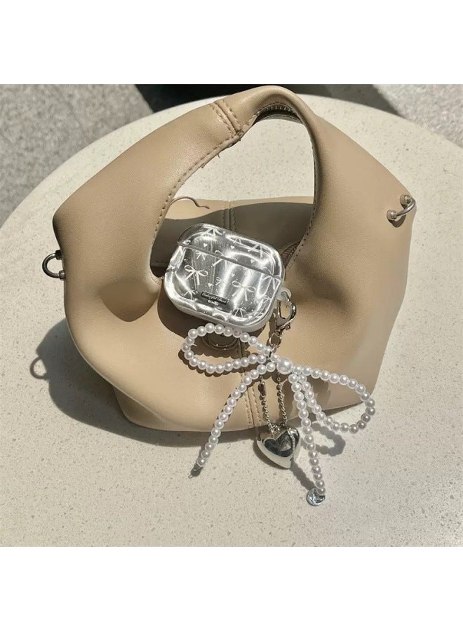 Electroplated Bowknot Airpods3 Generation Earphone Protective Cover For Apple Wireless Bluetooth Shell Soft Silicone Pro2/4-Color:Full Screen White Bow [electroplated Silver] + Pendant-Applicable Models:Airpods 3rd Generation  - Image 1
