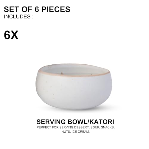 Freakway Hand-Painted Cream White Matte Finish Ceramic Bowl Set of 6 (150ml) | Small Serving Soup Bowls, Cereal Bowl, Pasta Bowls | Dishwasher & Microwave Safe - Off White - Image 4