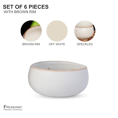 Freakway Hand-Painted Cream White Matte Finish Ceramic Bowl Set of 6 (150ml) | Small Serving Soup Bowls, Cereal Bowl, Pasta Bowls | Dishwasher & Microwave Safe - Off White - Image 5