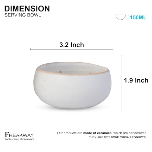 Freakway Hand-Painted Cream White Matte Finish Ceramic Bowl Set of 6 (150ml) | Small Serving Soup Bowls, Cereal Bowl, Pasta Bowls | Dishwasher & Microwave Safe - Off White - Image 3
