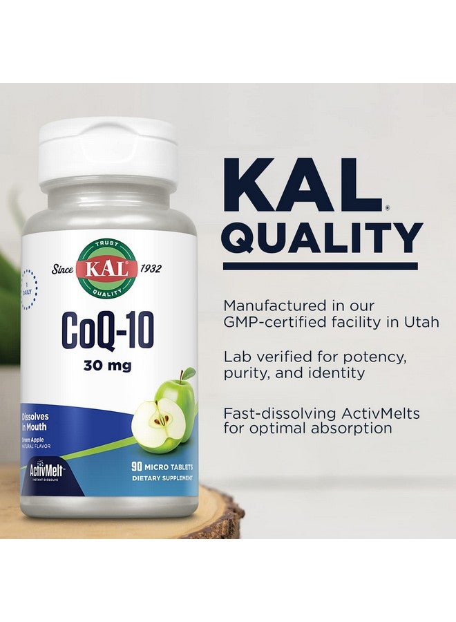 KAL Coq10 30Mg Antioxidant Formula Coenzyme Q10 Supplement For Heart Health And Cellular Energy Support Fast Dissolving Activmelts Vegetarian Natural Green Apple Flavor 90 Serv 90 Micro Tablets - Image 5
