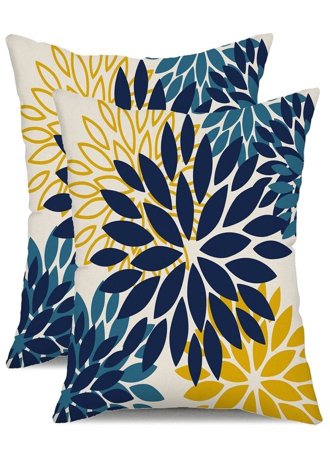 DFXSZ Blue Yellow Flower Pillow Covers 18x18 Inch Set of 2 Outdoor Throw Pillows Outdoor Waterproof Decor for Living Room Sofa Patio Funiture Garden Floral Polyester Pillow Covers 012D18 - Image 1