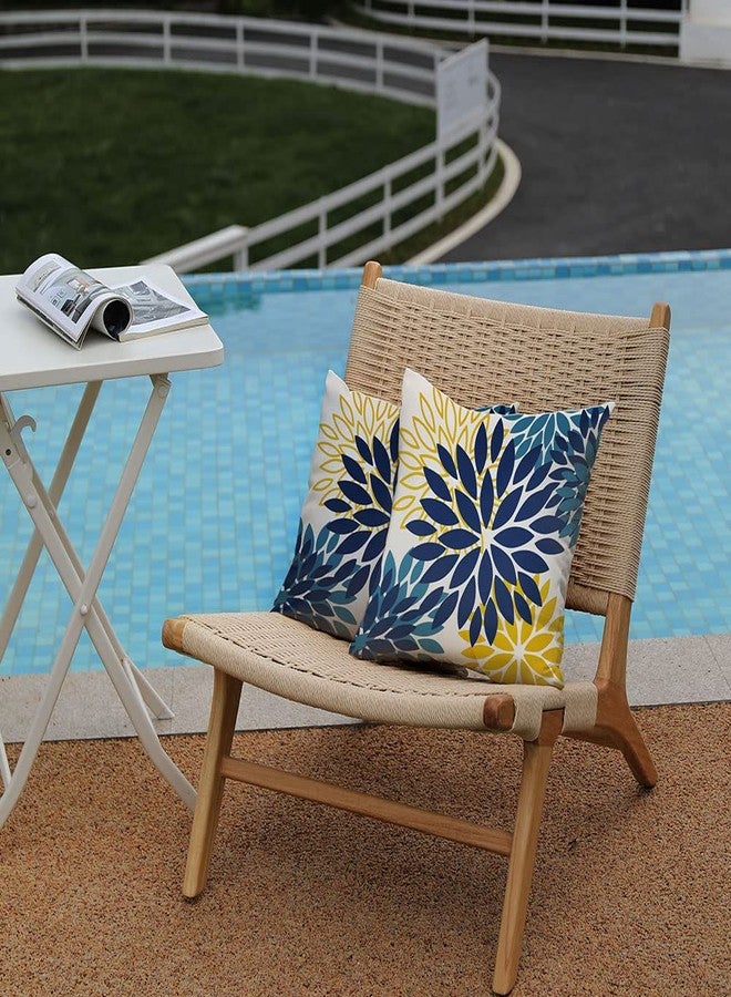 DFXSZ Blue Yellow Flower Pillow Covers 18x18 Inch Set of 2 Outdoor Throw Pillows Outdoor Waterproof Decor for Living Room Sofa Patio Funiture Garden Floral Polyester Pillow Covers 012D18 - Image 3