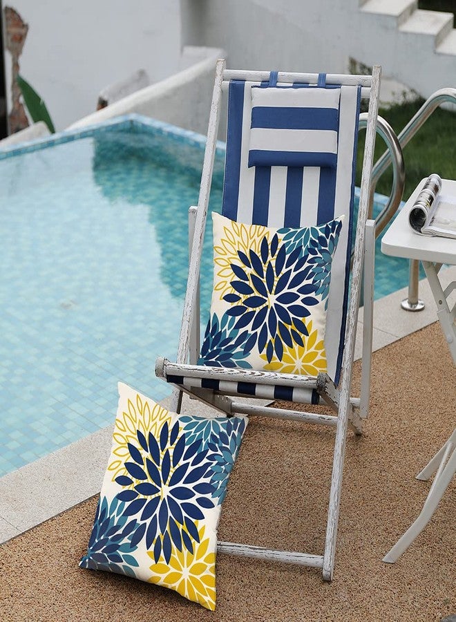 DFXSZ Blue Yellow Flower Pillow Covers 18x18 Inch Set of 2 Outdoor Throw Pillows Outdoor Waterproof Decor for Living Room Sofa Patio Funiture Garden Floral Polyester Pillow Covers 012D18 - Image 4