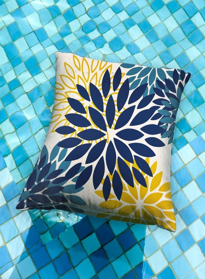 DFXSZ Blue Yellow Flower Pillow Covers 18x18 Inch Set of 2 Outdoor Throw Pillows Outdoor Waterproof Decor for Living Room Sofa Patio Funiture Garden Floral Polyester Pillow Covers 012D18 - Image 2