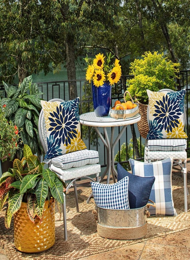 DFXSZ Blue Yellow Flower Pillow Covers 18x18 Inch Set of 2 Outdoor Throw Pillows Outdoor Waterproof Decor for Living Room Sofa Patio Funiture Garden Floral Polyester Pillow Covers 012D18 - Image 5
